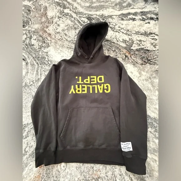 Gallery Dept Charcoal Hoodie with Yellow Print - Picture 1 of 6